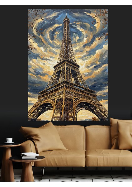 Eyfel Kulesi Bulutlar Altında Dekoratif Kanvas - Mdf Ahşap Tablo indirimleri