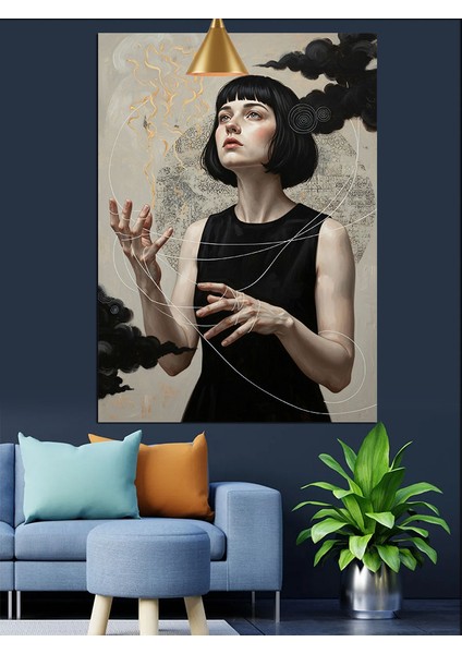 Siyah Elbiseli Kadın Dekoratif Kanvas - Mdf Ahşap Tablo