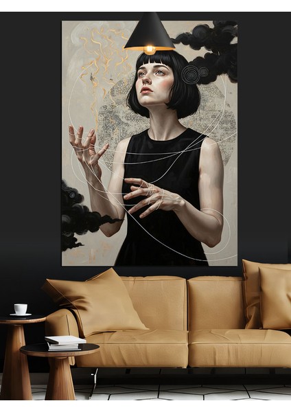 Siyah Elbiseli Kadın Dekoratif Kanvas - Mdf Ahşap Tablo fiyatları