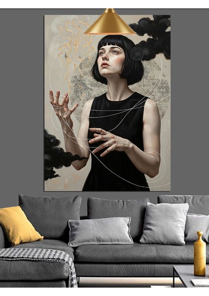 Siyah Elbiseli Kadın Dekoratif Kanvas - Mdf Ahşap Tablo modelleri