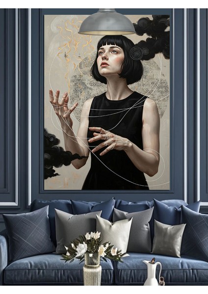 Siyah Elbiseli Kadın Dekoratif Kanvas - Mdf Ahşap Tablo fırsatları