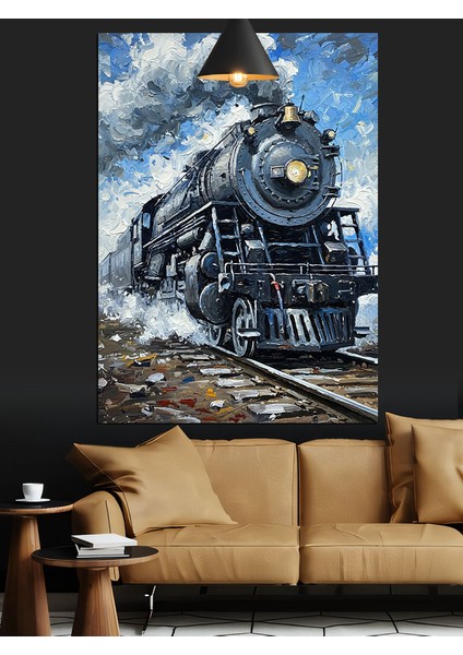 Tren Buhar Lokomotifi Nostalji Dekoratif Kanvas - Mdf Ahşap Tablo