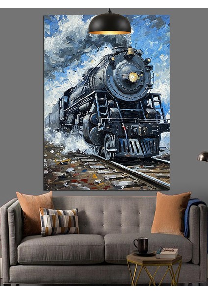 Tren Buhar Lokomotifi Nostalji Dekoratif Kanvas - Mdf Ahşap Tablo fırsatları