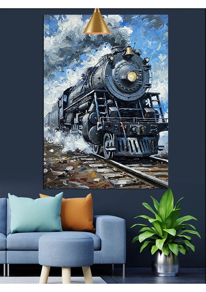 Tren Buhar Lokomotifi Nostalji Dekoratif Kanvas - Mdf Ahşap Tablo indirimleri