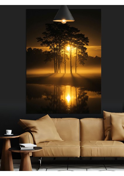 Altın Gün Batımı Ağaç Manzarası Dekoratif Kanvas - Mdf Ahşap Tablo fiyatları