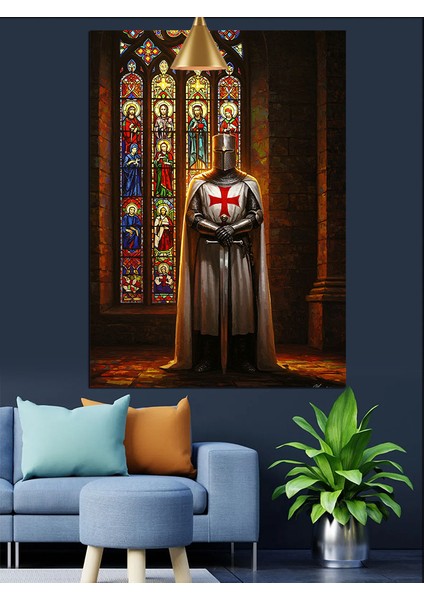 Gotik Kilise Pencereleri ve Haçlı Şövalye Dekoratif Kanvas - Mdf Ahşap Tablo fiyatları