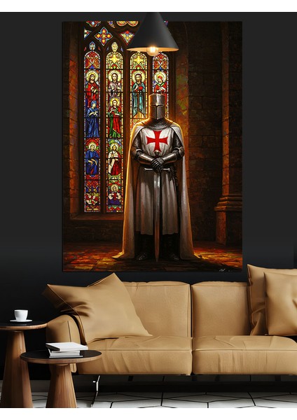 Gotik Kilise Pencereleri ve Haçlı Şövalye Dekoratif Kanvas - Mdf Ahşap Tablo modelleri