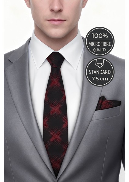 Ekose Kırmızı Kravat & Mendil fiyatları