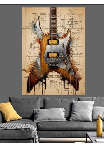 Kızgın Grunge Gitar Tasarım Dekoratif Kanvas - Mdf Ahşap Tablo fiyatları