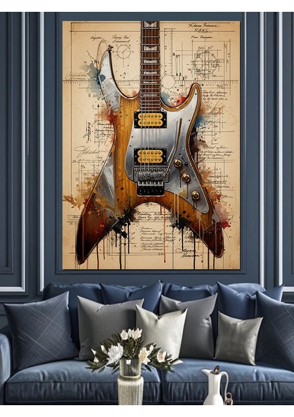 Kızgın Grunge Gitar Tasarım Dekoratif Kanvas - Mdf Ahşap Tablo modelleri