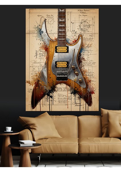 Kızgın Grunge Gitar Tasarım Dekoratif Kanvas - Mdf Ahşap Tablo indirimleri