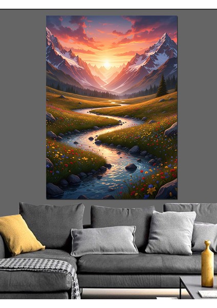 Gün Batımı Çiftlik Manzarası Dekoratif Kanvas - Mdf Ahşap Tablo