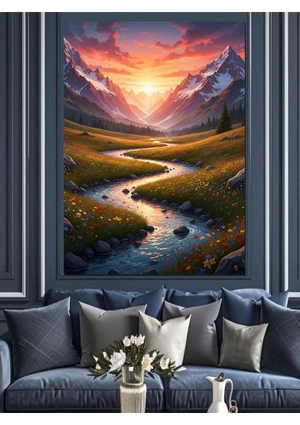 Gün Batımı Çiftlik Manzarası Dekoratif Kanvas - Mdf Ahşap Tablo fiyatları