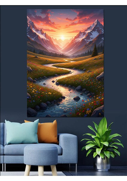 Gün Batımı Çiftlik Manzarası Dekoratif Kanvas - Mdf Ahşap Tablo modelleri