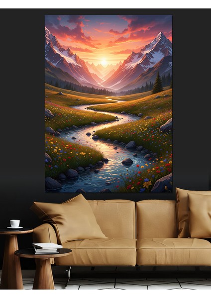 Gün Batımı Çiftlik Manzarası Dekoratif Kanvas - Mdf Ahşap Tablo fırsatları