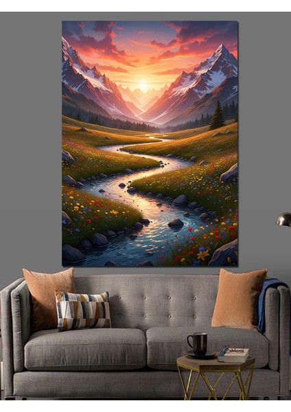 Gün Batımı Çiftlik Manzarası Dekoratif Kanvas - Mdf Ahşap Tablo indirimleri