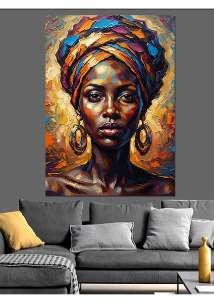 Afrika Kadını Renkli Türban Dekoratif Kanvas - Mdf Ahşap Tablo fiyatları