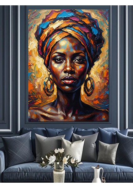 Afrika Kadını Renkli Türban Dekoratif Kanvas - Mdf Ahşap Tablo modelleri