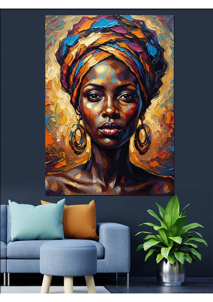 Afrika Kadını Renkli Türban Dekoratif Kanvas - Mdf Ahşap Tablo fırsatları