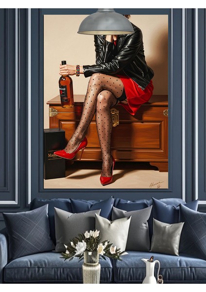 Kırmızı Elbiseli Seksi Kadın Dekoratif Kanvas - Mdf Ahşap Tablo