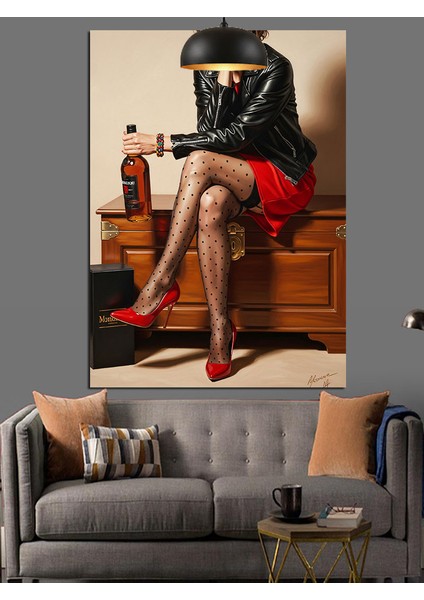 Kırmızı Elbiseli Seksi Kadın Dekoratif Kanvas - Mdf Ahşap Tablo fiyatları