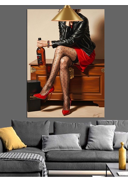 Kırmızı Elbiseli Seksi Kadın Dekoratif Kanvas - Mdf Ahşap Tablo indirimleri