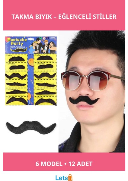 6 Model Parti Kostümü Takma Bıyık Seti Eğlenceli ve Kaliteli
