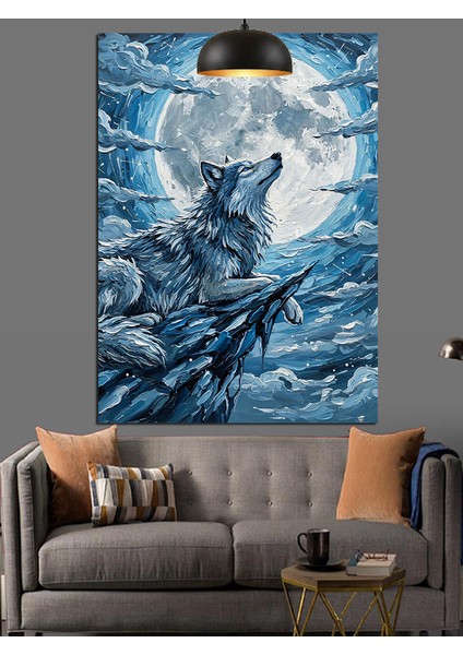 Yamaçtaki Kurt Dolunay Dekoratif Kanvas - Mdf Ahşap Tablo