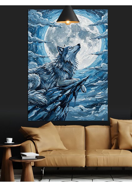 Yamaçtaki Kurt Dolunay Dekoratif Kanvas - Mdf Ahşap Tablo modelleri