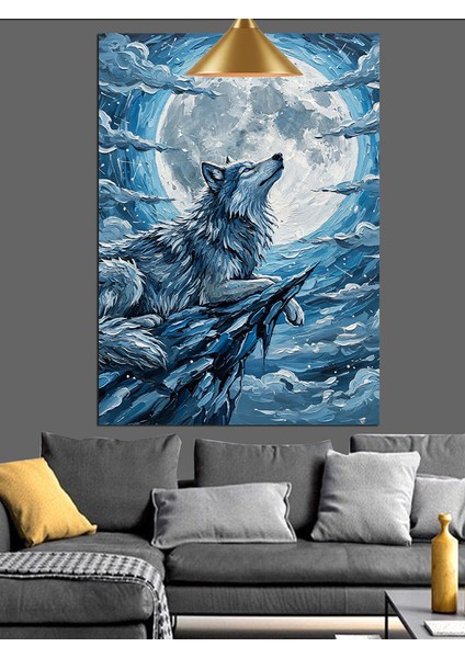 Yamaçtaki Kurt Dolunay Dekoratif Kanvas - Mdf Ahşap Tablo fırsatları