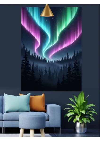 Kutup Işıkları Kuzey Manzarası Dekoratif Kanvas - Mdf Ahşap Tablo