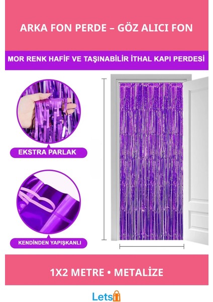 Mor Metalize Saçaklı Arka Fon Perde 1x2 Metre Parti Dekorasyonu