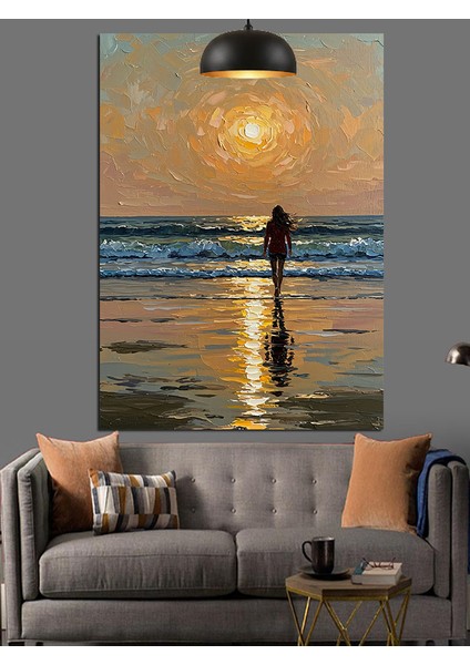 Gün Batımı Deniz Manzarası Kumsal Dekoratif Kanvas - Mdf Ahşap Tablo