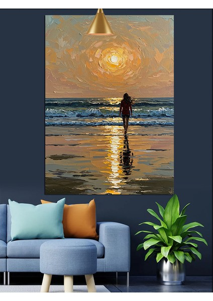 Gün Batımı Deniz Manzarası Kumsal Dekoratif Kanvas - Mdf Ahşap Tablo fiyatları