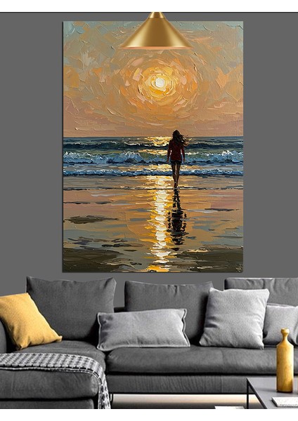 Gün Batımı Deniz Manzarası Kumsal Dekoratif Kanvas - Mdf Ahşap Tablo fırsatları
