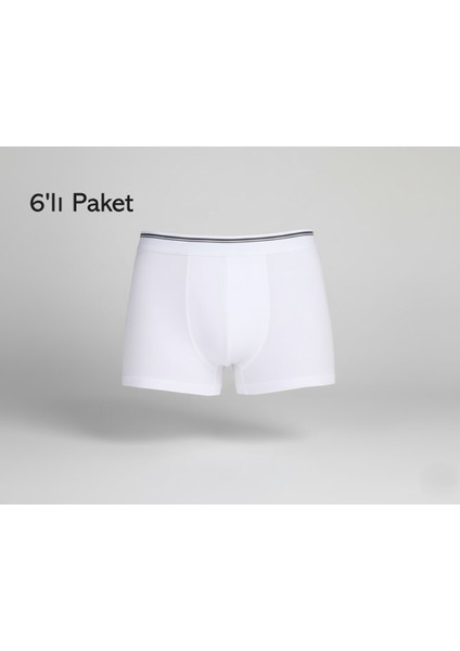 Erkek Boxer Pamuklu Cotton Elastan 6'lı Paket Ekstra Esnek Slim Fit - Berrak