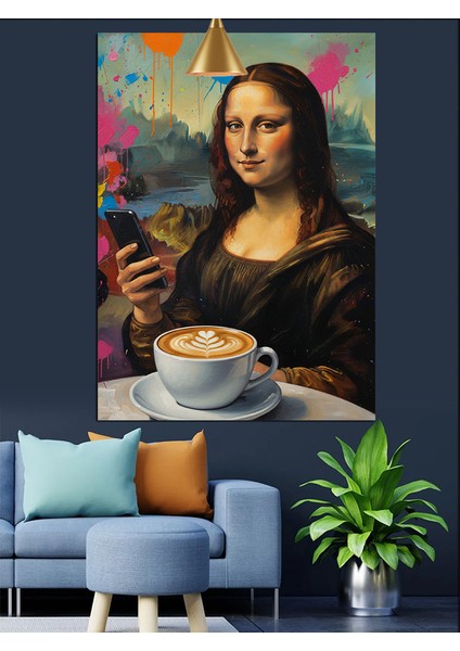Kahve Içen Lisa Dekoratif Kanvas - Mdf Ahşap Tablo
