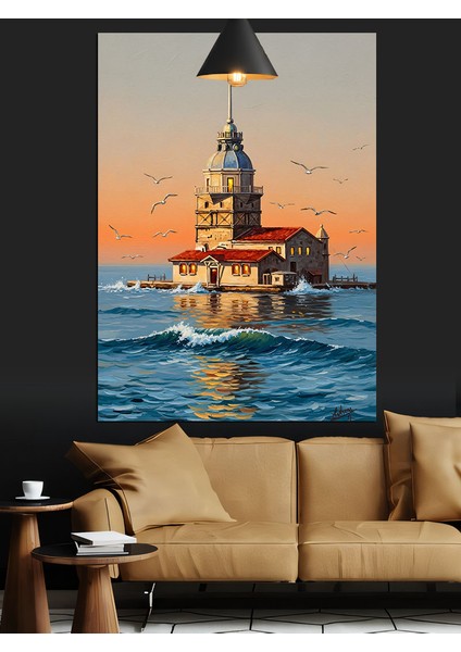 Kız Kulesi Deniz Günbatımı Dekoratif Kanvas - Mdf Ahşap Tablo fiyatları