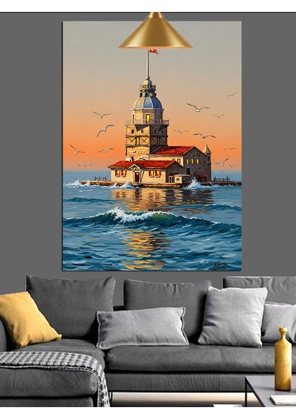 Kız Kulesi Deniz Günbatımı Dekoratif Kanvas - Mdf Ahşap Tablo modelleri