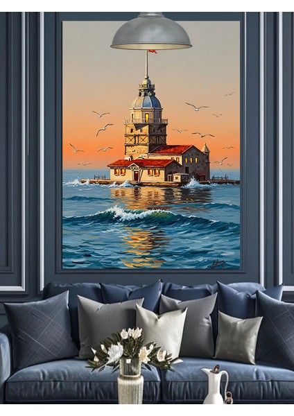 Kız Kulesi Deniz Günbatımı Dekoratif Kanvas - Mdf Ahşap Tablo fırsatları
