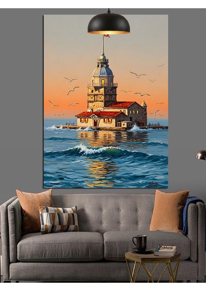 Kız Kulesi Deniz Günbatımı Dekoratif Kanvas - Mdf Ahşap Tablo indirimleri