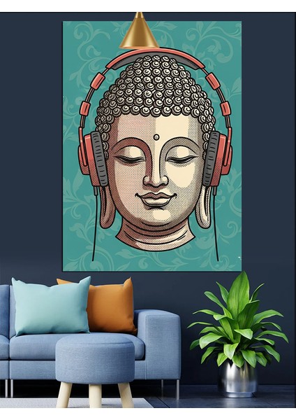Buda Figürü Kulaklık Takmış Dekoratif Kanvas - Mdf Ahşap Tablo fiyatları