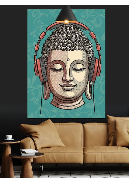 Buda Figürü Kulaklık Takmış Dekoratif Kanvas - Mdf Ahşap Tablo modelleri