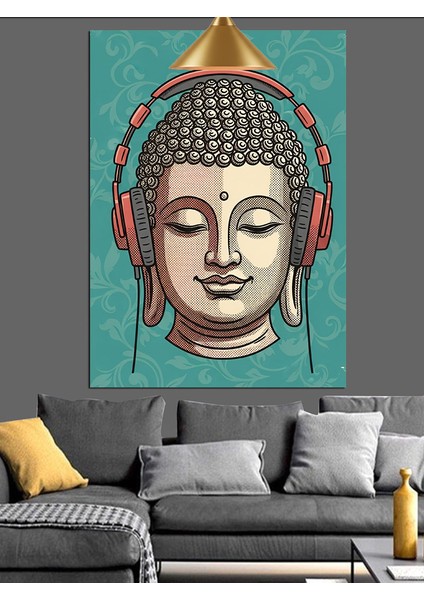 Buda Figürü Kulaklık Takmış Dekoratif Kanvas - Mdf Ahşap Tablo fırsatları