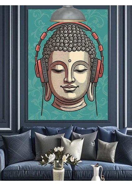 Buda Figürü Kulaklık Takmış Dekoratif Kanvas - Mdf Ahşap Tablo indirimleri