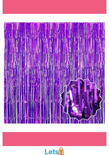 Mor Metalize Saçaklı Arka Fon Perde 1x2 Metre Parti Dekorasyonu modelleri