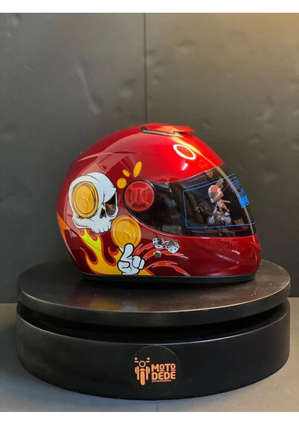 SY118 Iskelet (Skull) Desenli Çocuk Motosiklet Kaskı Full Face Pp Materyal Ece Onaylı (5-12 Yaş)