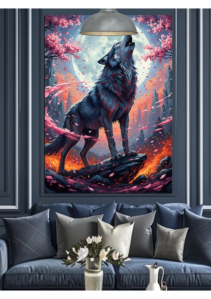 Uluyan Kurt Dolunay Silüeti Dekoratif Kanvas - Mdf Ahşap Tablo fiyatları