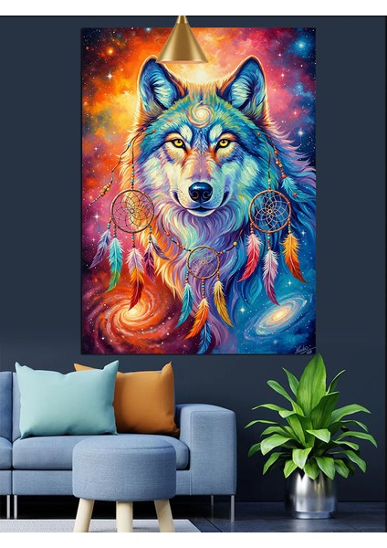 Renkli Sanatsal Kurt Portresi Dekoratif Kanvas - Mdf Ahşap Tablo modelleri