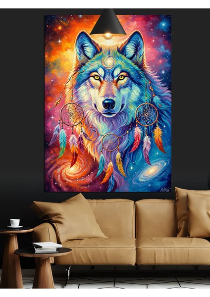 Renkli Sanatsal Kurt Portresi Dekoratif Kanvas - Mdf Ahşap Tablo fırsatları